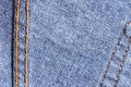 Close up the denim blue jeans surface with seam texture backgro