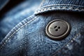 Close up of denim jacket button. Macro photo style.