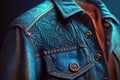 Close up of denim jacket. 3d style.