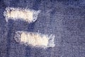 Close up the denim ripped blue jeans surface texture background