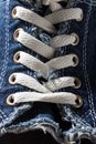 Close-up of denim shoe laces Royalty Free Stock Photo