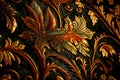 A close-up of a dense dark green Brocade Jacquard fabric with foliage ornaments. Created with Generative AI