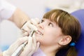 Close-up dentist procedure of teeth polishing with clean Royalty Free Stock Photo