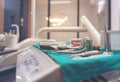 Close-up of dentist tools and equipment at a dental clinic, a tooth medical office, and medical tools