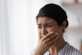 Close up of depressed frustrated Indian woman crying, feeling anxiety Royalty Free Stock Photo