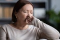 Close up depressed mature woman crying, thinking about problems Royalty Free Stock Photo