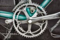 Close up of the derailleur of a vintage seventies racing bicycle