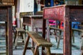 Close-up of desks and chairs in school classrooms in poor areas Royalty Free Stock Photo