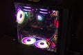 Close-up Desktop PC Gaming and water cooling cpu with LED RGB light show status