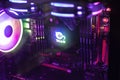 Close-up Desktop PC Gaming and water cooling cpu with LED RGB light show status