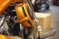 Close up detail of air filter attached to a custom motorcycle. Close up air filter Royalty Free Stock Photo