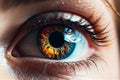 Close up detail of beautiful rainbow female eye pupil. AI generated