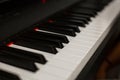 Close up detail on the black and white keys of a music keyboard, with copy space for text. Electronic piano keyboard Royalty Free Stock Photo