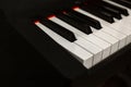 Close up detail on the black and white keys of a music keyboard, with copy space for text. Electronic piano keyboard Royalty Free Stock Photo