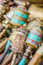 Hand held Tibetan Buddhist prayer wheels, or Mani wheels, Kathmandu, Nepal Royalty Free Stock Photo