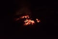 Close up detail of camp fire , bonfire burning in dark Royalty Free Stock Photo