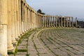 Close-up and detail of the circular columns of the Oval Forum at roman ancient Gerasa, Jerash, Jordan