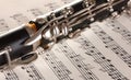 Close up detail of clarinet and notebook