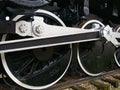 Close up detail of the drive wheels of a vintage train