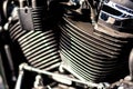 Close up detail of the engine of a vintage motorcycle - vintage filter Royalty Free Stock Photo