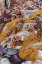 close-up detail of floats and fishing nets for trawlers in many different colours Royalty Free Stock Photo