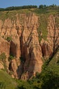 Close-up detail of the high cliffs of Rapa Rosie , the grand canyon of Romania, under a clear blue sky Royalty Free Stock Photo