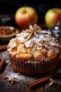 close up detail Homemade warm Apple Pie muffin with golden nutmeg sprinkled with cinnamon sugar