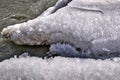 Close-up detail of ice in the riverbank