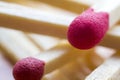 Close-up detail image of two red matches Royalty Free Stock Photo