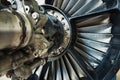 Close-up detail of a jet turbine engine - inner workings of an aeroplane