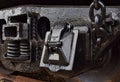 Close up detail of a Journal box and coil spring of a vintage train