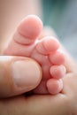 Close-up detail of mother holding cute and soft baby small leg in her hands Royalty Free Stock Photo