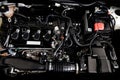 Close up detail of new car engine The powerful engine of a car. Royalty Free Stock Photo