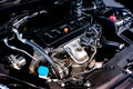 Close up detail of new car engine The powerful engine of a car. Royalty Free Stock Photo