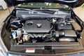 Close up detail of new car engine under the open hood Royalty Free Stock Photo