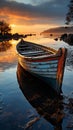 Close Up detail of old fishing boat on water in the evening