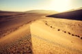 Close up detail of a red sand dune in Sossusvlei near Sesriem in famous Namib Desert in Namibia, Africa. Selective focus on sand g