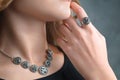 Close up Detail of a Ring on a Female Hand Model - Image of a be