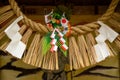 Shimenawa and shide at roadside Shinto shrine, Takachiho, Japan