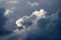 A close up detail shot of stormy and moody sunlit clouds