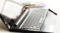 Close up detail side view of a laptop computer keyboard with the Royalty Free Stock Photo