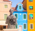 Detail of Statue in Town Square in Fishermen`s Village of Burano, in Venice, Italy Royalty Free Stock Photo