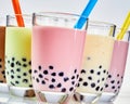 Close up detail of tapioca pearls in bubble tea
