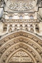 Close up on the detail of the top of the architectural entrance of Saint Andre