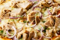 Close up detail of a tuna pizza topping Royalty Free Stock Photo