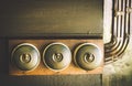 Close up of detail of a very old light switch on old wood texture backgrounds. Royalty Free Stock Photo