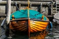 Close-up detail view of Christianshavn registration mooring port name on boat board in Copenhagen canal marina Royalty Free Stock Photo