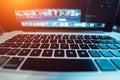 Close up detail view of a laptop computer keyboard with high contrast. Royalty Free Stock Photo