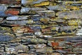 Close-up detail view of an old traditional stone wall built from schist in PiodÃÂ£o, made of shale rocks stack, one of Portugal's