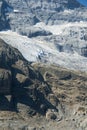 Close up detail, view of the pyrenean \'Monte Perdido\' glacier from the Marbore or Tuca Roya valley, vertical photo